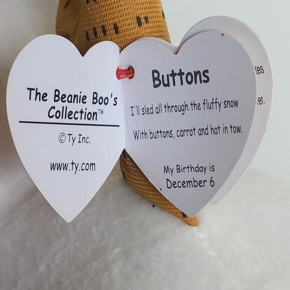 RARE Vintage Ty Beanie Boo 'Buttons' the Snowman Medium 9 inch - Picture 3 of 9